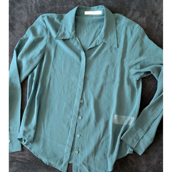 Abercrombie & Fitch Teal Green Sheer Aughts Button Blouse Collared Shirt Top - Picture 8 of 14